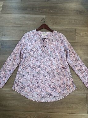 Ruff Hewn Pink Floral Peasant Top Tunic Blouse 100% Cotton Size Large